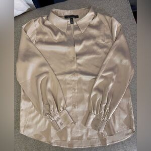 White House Black Market Satin Button-Down Blouse in Champagne